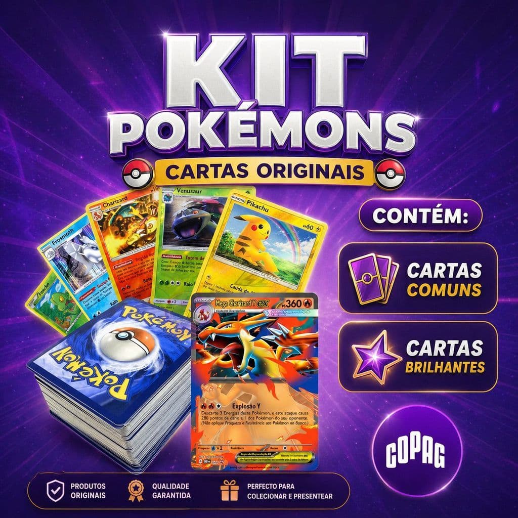 Lote Cartas Pokémon Originais 20 40 ou 60 Unidades Com Brilhantes Garantidas