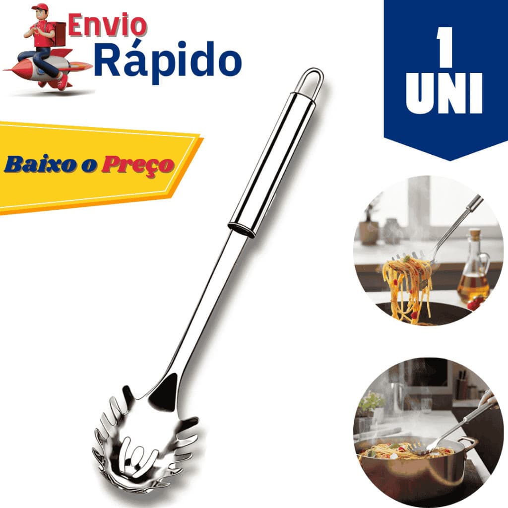 Pegador De Macarrão Massa Inox Grande Utensilio De Cozinha 31,5cm