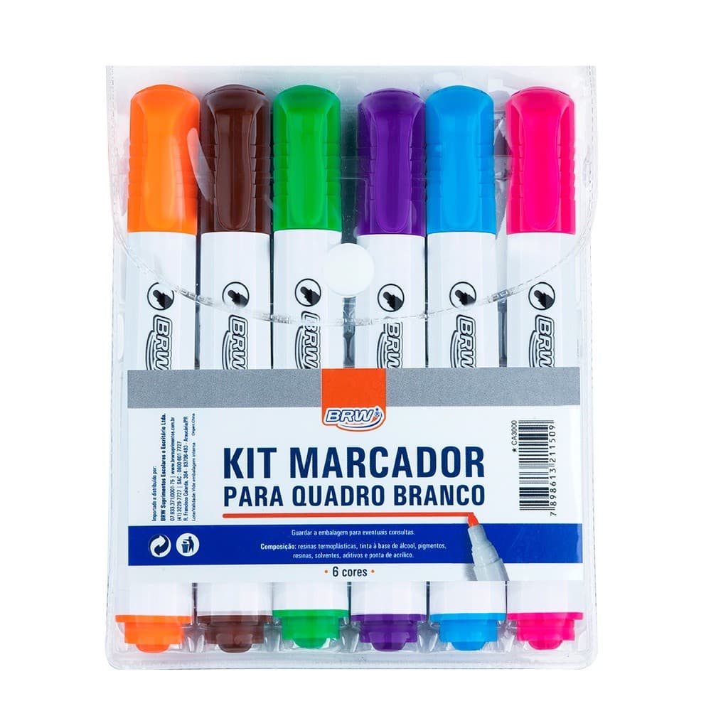 Caneta Para Quadro Branco Marcador Kit 6 Cores Colorido