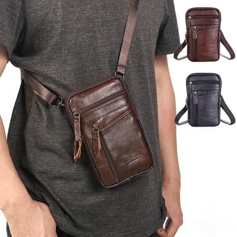 Bolsa De Ombro De Couro Multifuncional Masculina MINI Messenger Pack Crossbody Phone Bag E5TU