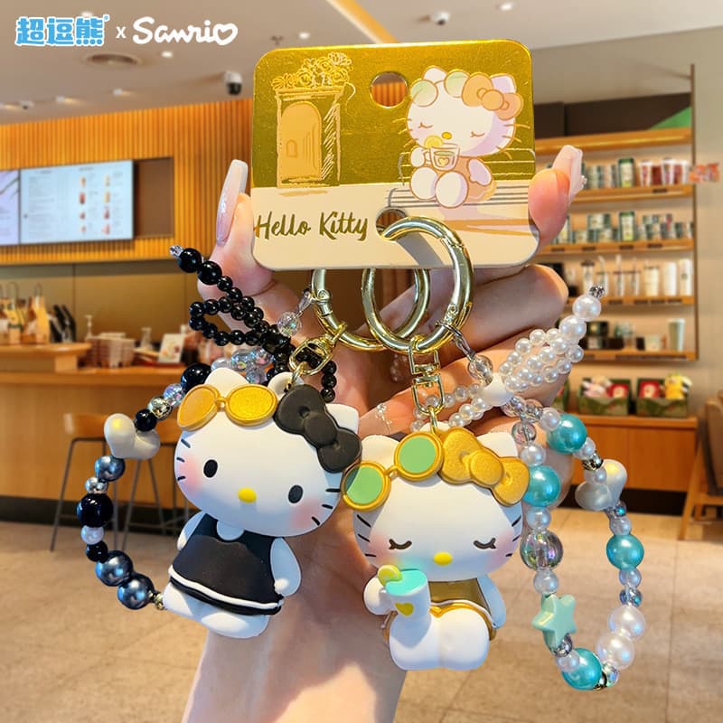 Chaveiro de pelúcia Hello Kitty estilo japonês para lazer e férias, desenho animado criativo, corrente de contas, pingen