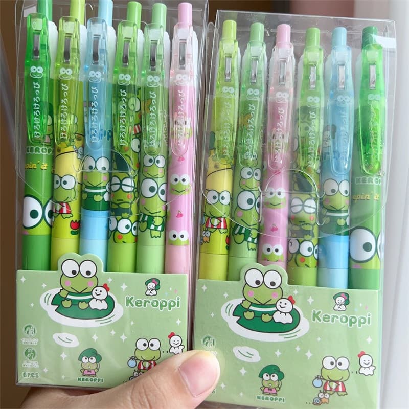 6pcs Material Escolar de Escrita para Estudantes Tipo Pressão de Sapo de Desenho Animado Fofo