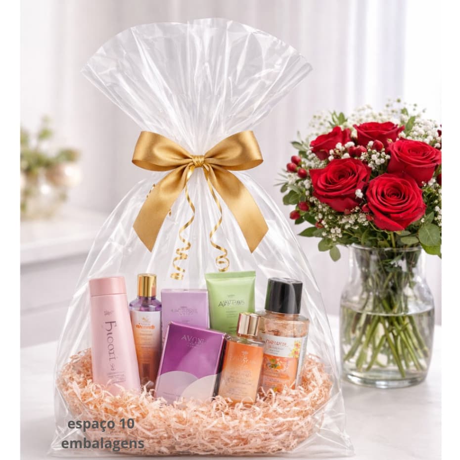 SACO para cesta kit BELEZA avon o boticário natura a venda é do saco plástico transparente brilhante