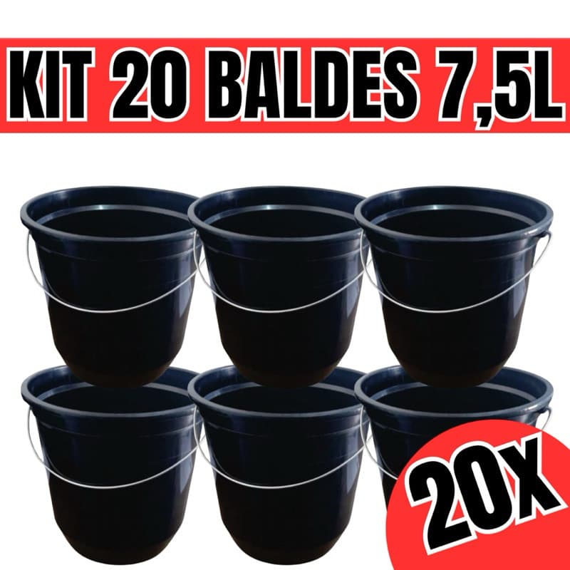 Kit 20 Unid Balde 7,5 Litros Super Resistente Alça Metálica | Balde Plástico Reforçado