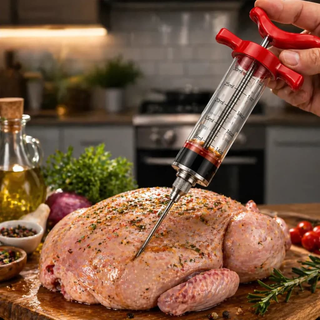 Seringa Injetora Profissional Culinária 30ml Aço Inox Para Tempero Carnes Frango Costela Churrasco Marinada Gourmet