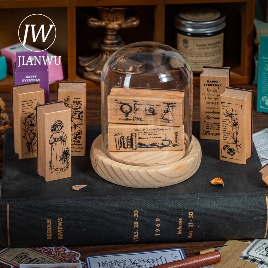 JIANWU Vintage Planta Flor Menina Personagem Livro Paisagem Material Colagem Carimbo De Madeira Criativo DIY Junk Journa
