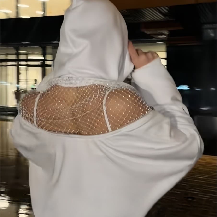 Europeu americano comércio exterior outono inverno novo estilo moda feminina cor sólida Halter oco malha moletom com cap