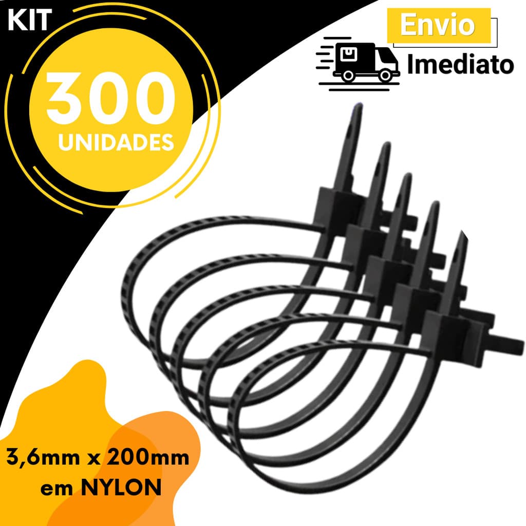 Abraçadeira Nylon com Olhal 3,6x200mm 100 200 300 Un Enforca Gato Fixação Parafuso Cabos Elétrica Parede Conduíte
