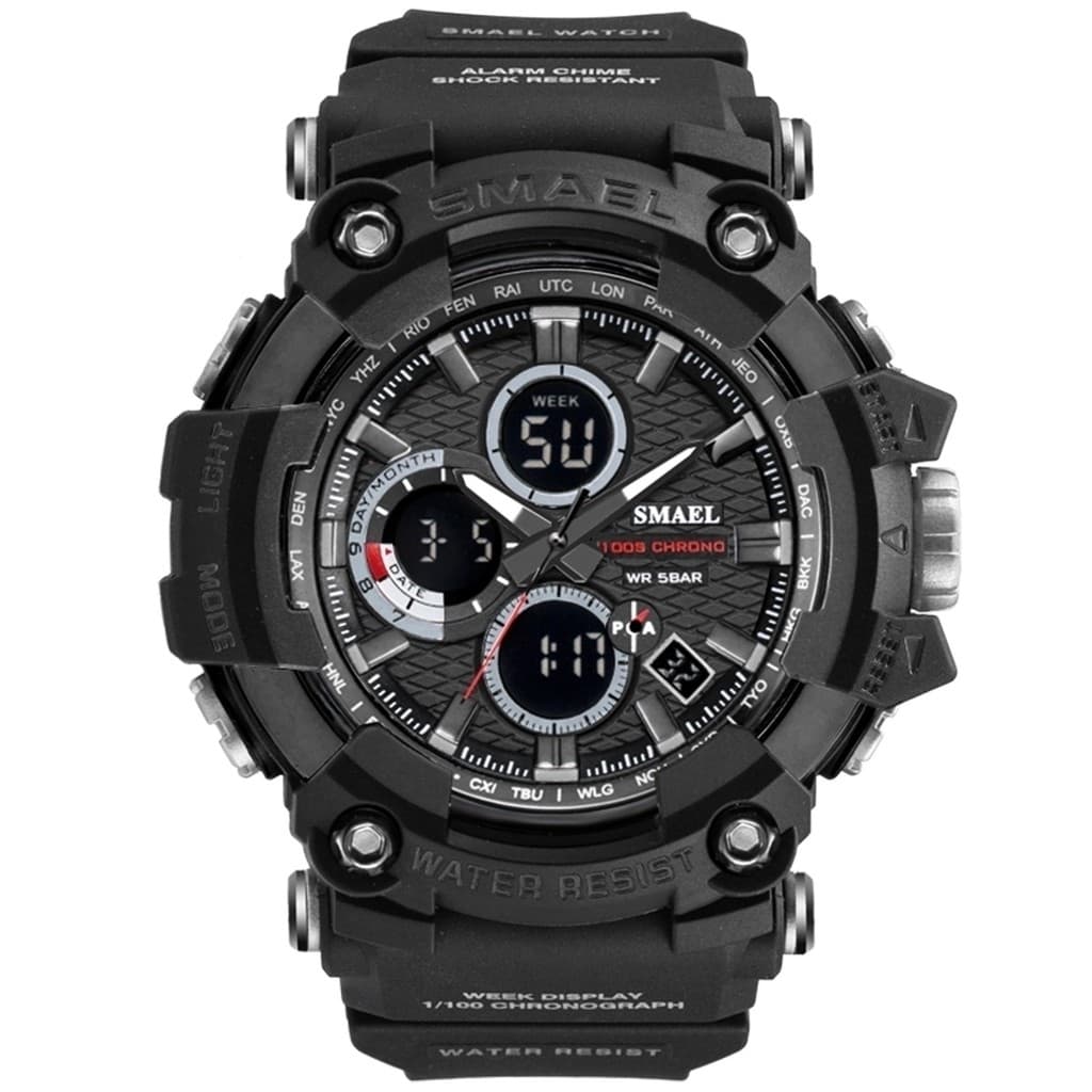 Relógio Masculino Smael AnaDigi 1802 Preto, 5ATM, ESPORTIVO, DESPERTADOR, CRONÔMETRO, LUZ,