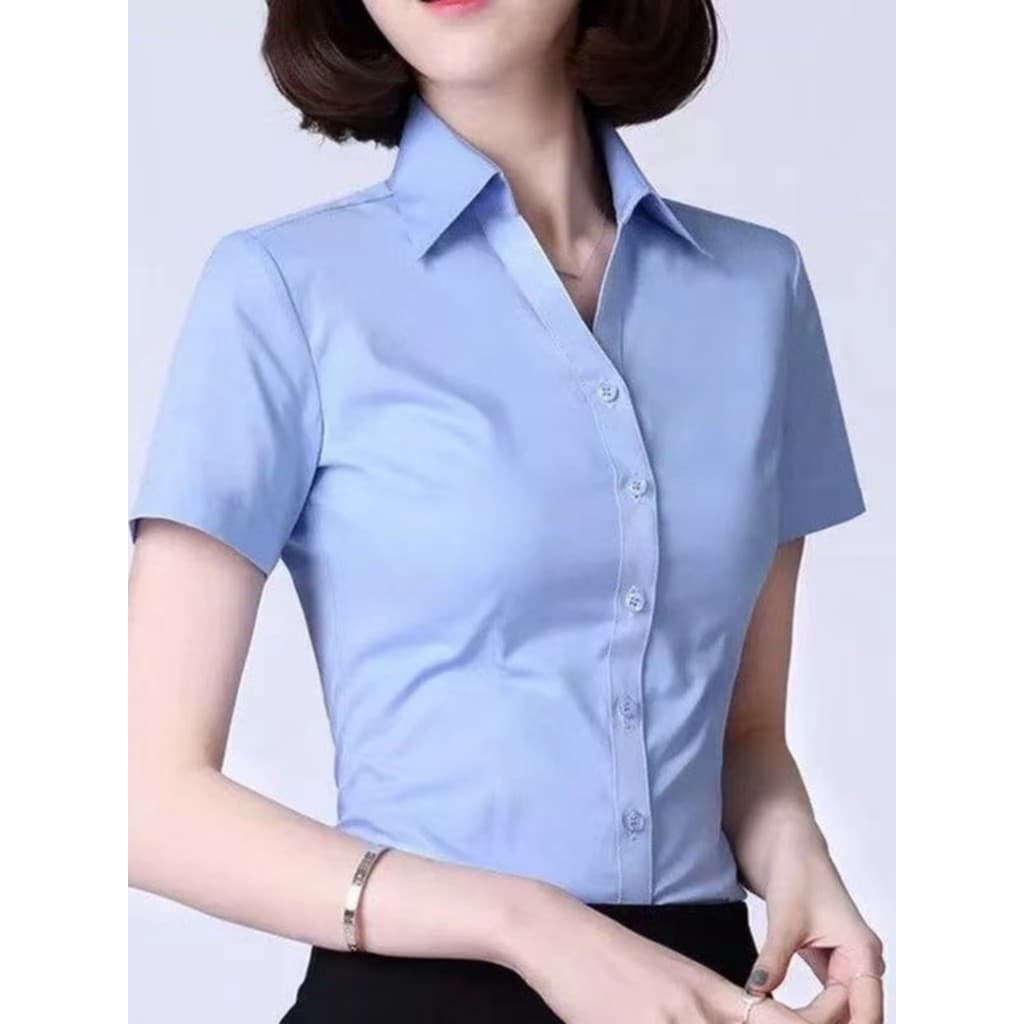 Novo estilo de manga curta com decote em V camisa branca feminina 2026 verão versão coreana elegante profissional Wear f