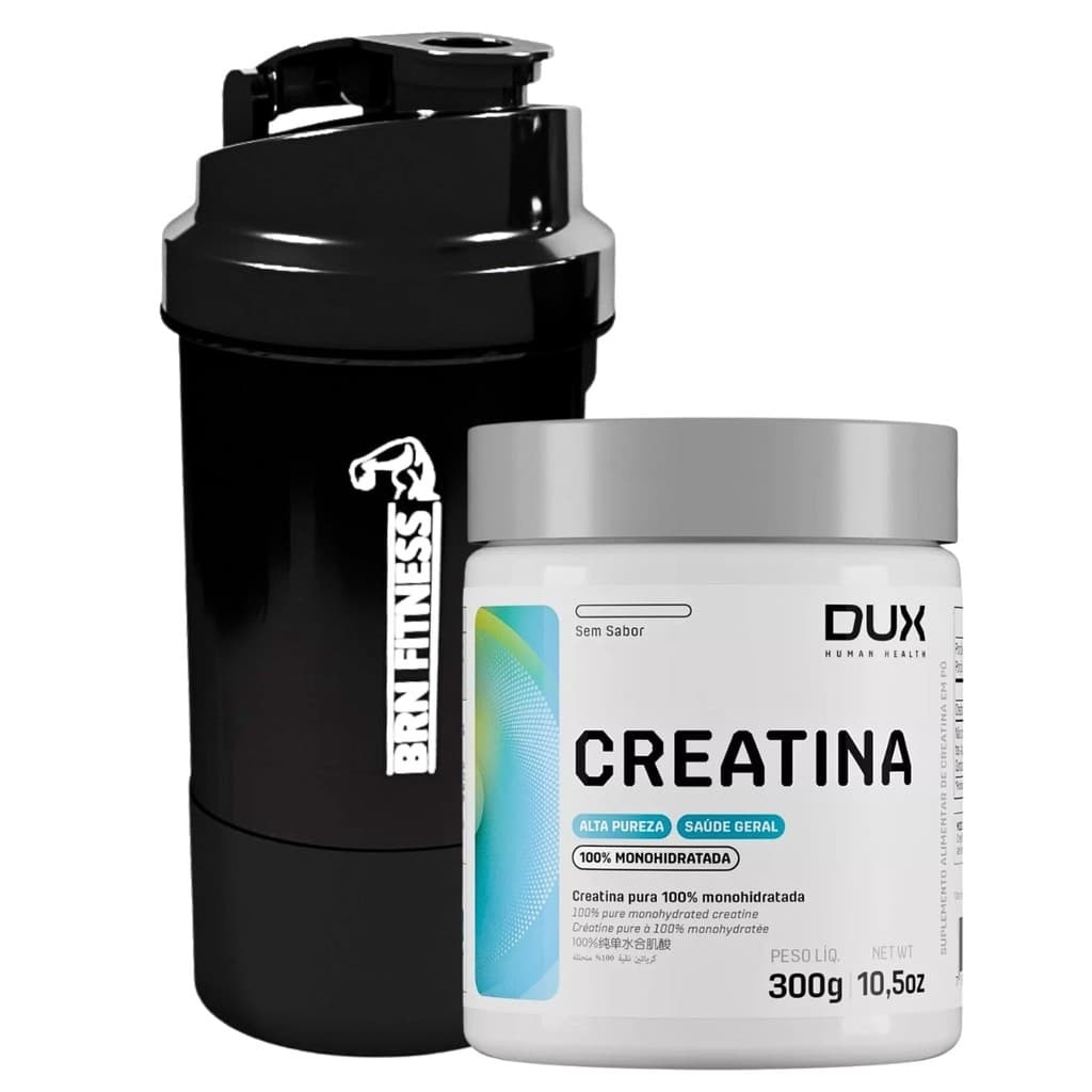Kit Creatina 300g Dux + Garrafa Shaker 500ml Academia Treino