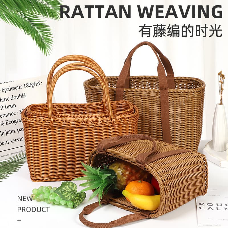 Cesta de compras de frutas, cesta de compras, piquenique, Rattan, plástico, supermercado, acampamento, banho, bambu, tec