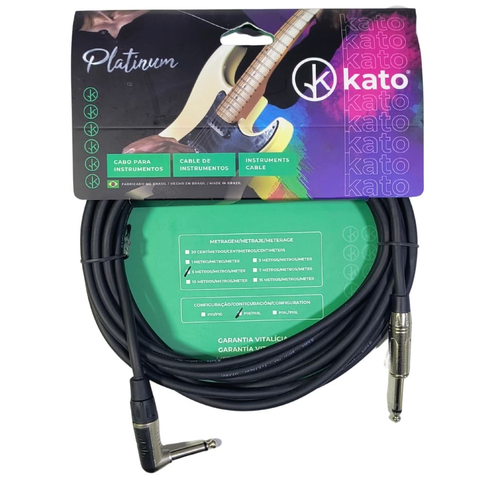 Cabo De Guitarra 5m Kato K2 P10 / P10L Preto 5 metros K5MTPRP10L