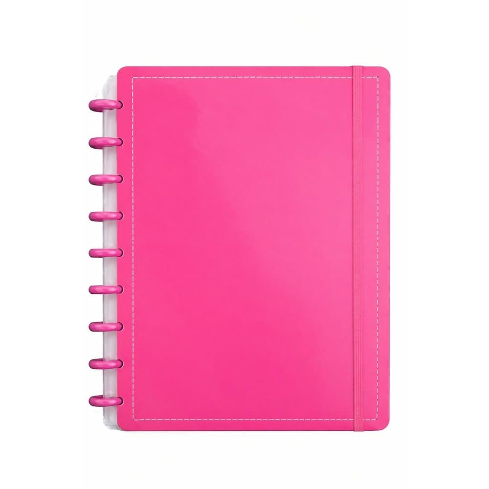 Caderno Inteligente Disco Grande Ping G 60 Folhas Reposicionáveis Capa Dura Rosa Elástico
