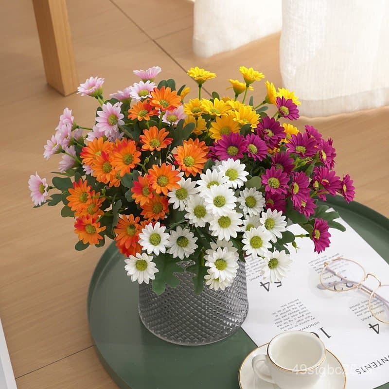 Flores artificiais de margarida, buquê de flores secas artificiais, decoração de mesa para sala de estar, flores artific