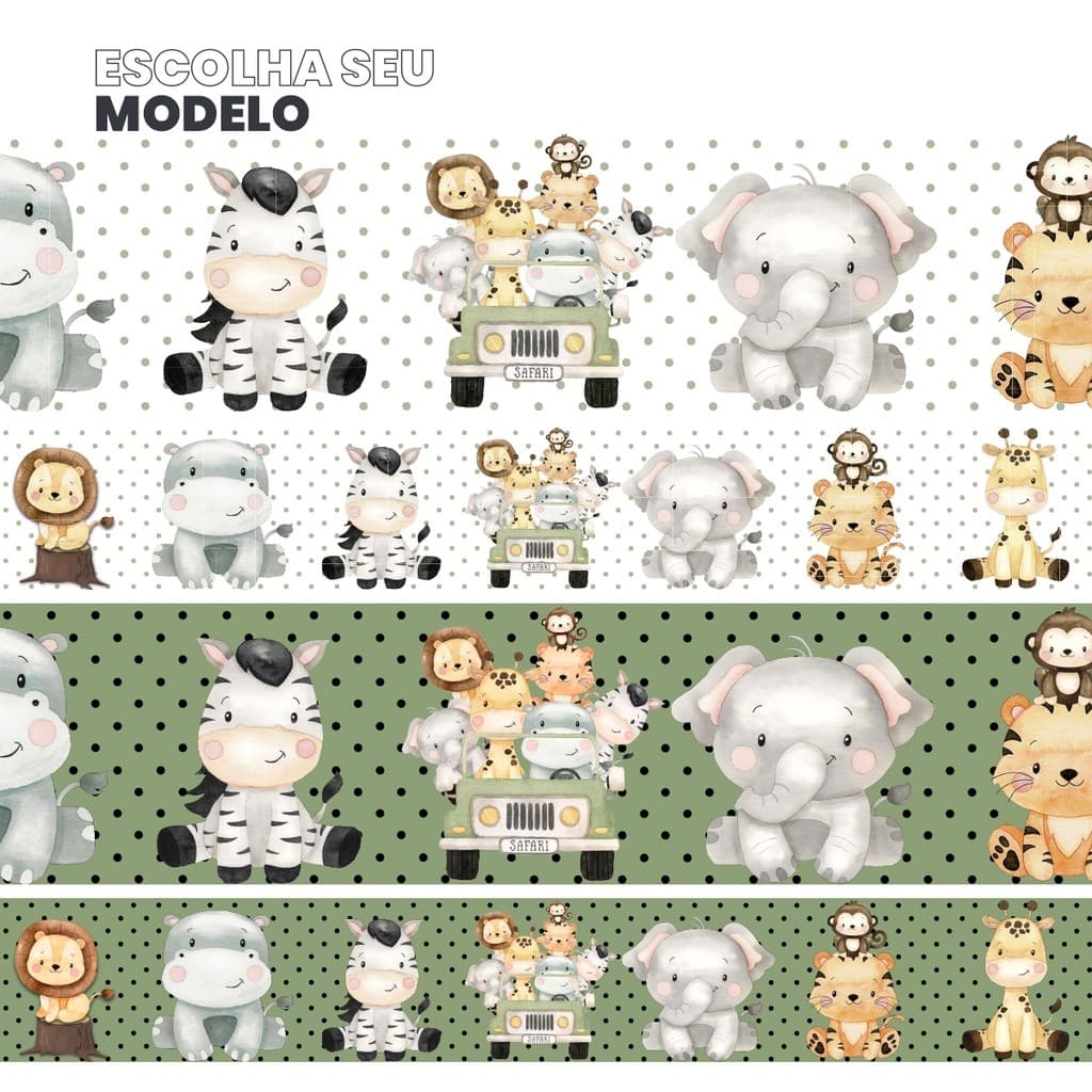 Faixa Adesiva Decorativa Parede Quarto Infantil Bebê Animais Safari