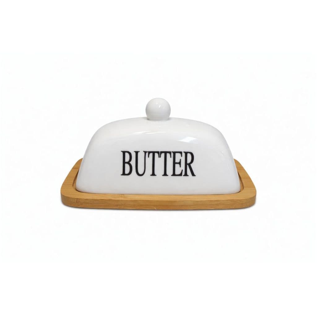 Manteigueira Butter de Cerâmica Suporte em Bambu 19x13cm 22547 - Vencedor