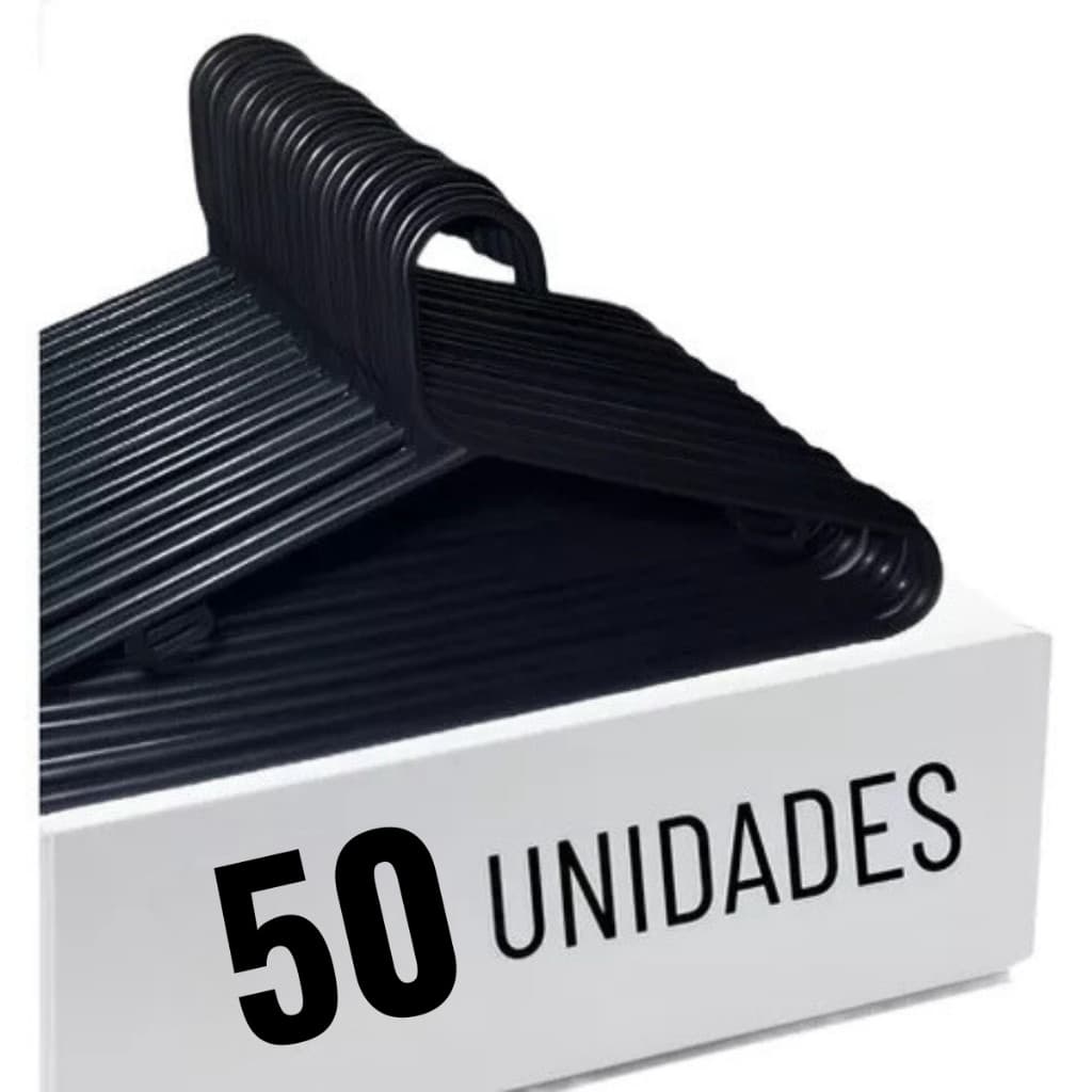 Cabide Adulto Preto Kit 50 Cabides Reforçados Organizar Roupas