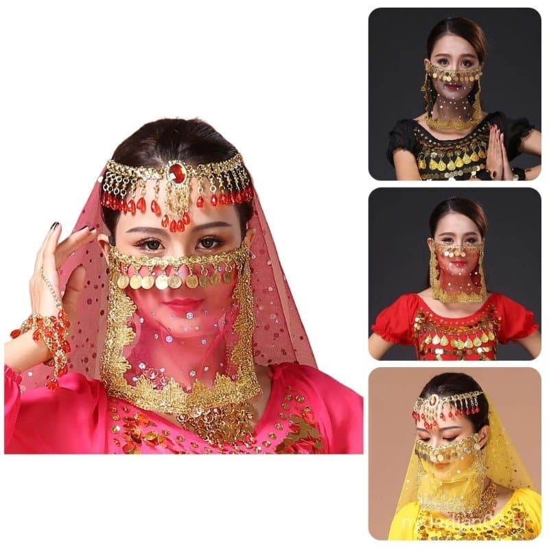 Hi * Véu Facial Dança Do Ventre Moeda Para Fantasia Halloween Cosplay Face