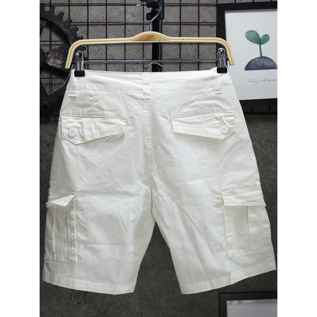 Branco verão estilo fino Multi-saco rua Wear macacão Casual Shorts masculino macacão estilo fino 5 pontos lazer calças d
