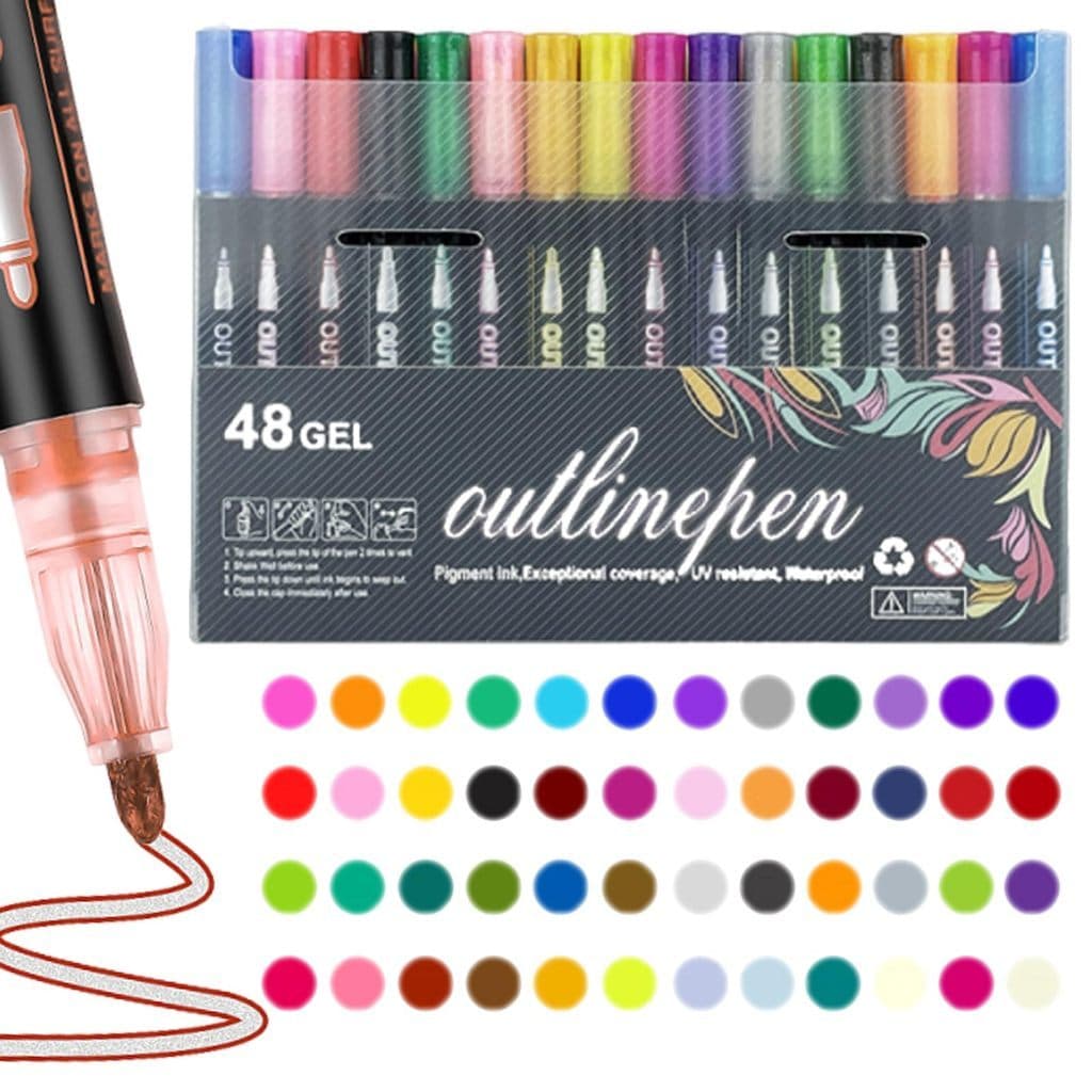 36/48 Cores Caneta Marcadora De Arte De Contorno De Linha Dupla Colorida