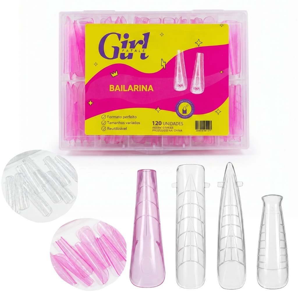 Molde F1 para Unhas 120 Peças Alongamento Nail Designer Bailarina Quadrado Raso Stiletto Profissional