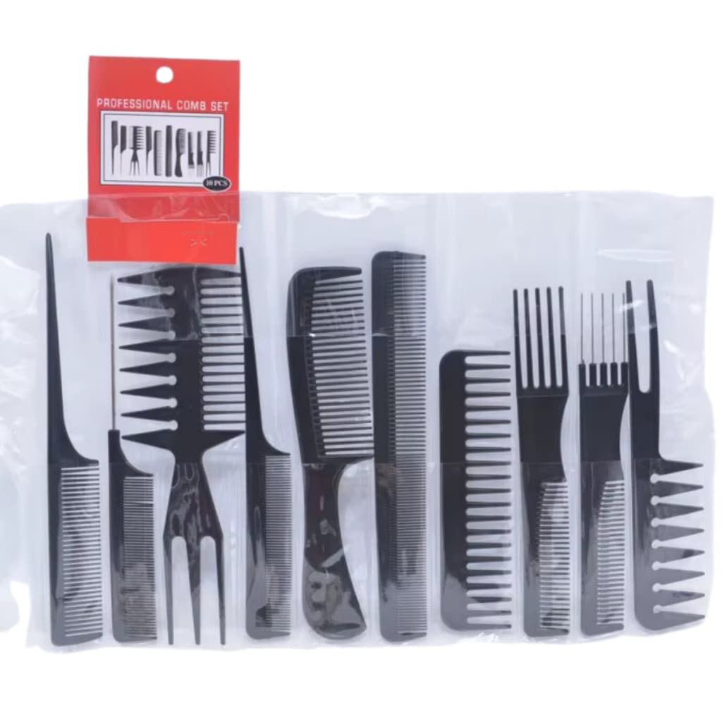 Kit Com 10 Pentes Profissionais Para Cabelo E Barba Barbearia