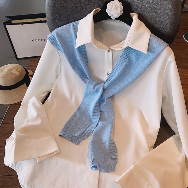 Yimeijia xale de malha de seda gelada feminino inverno novo estilo combinação externa versão coreana falsa de duas peças