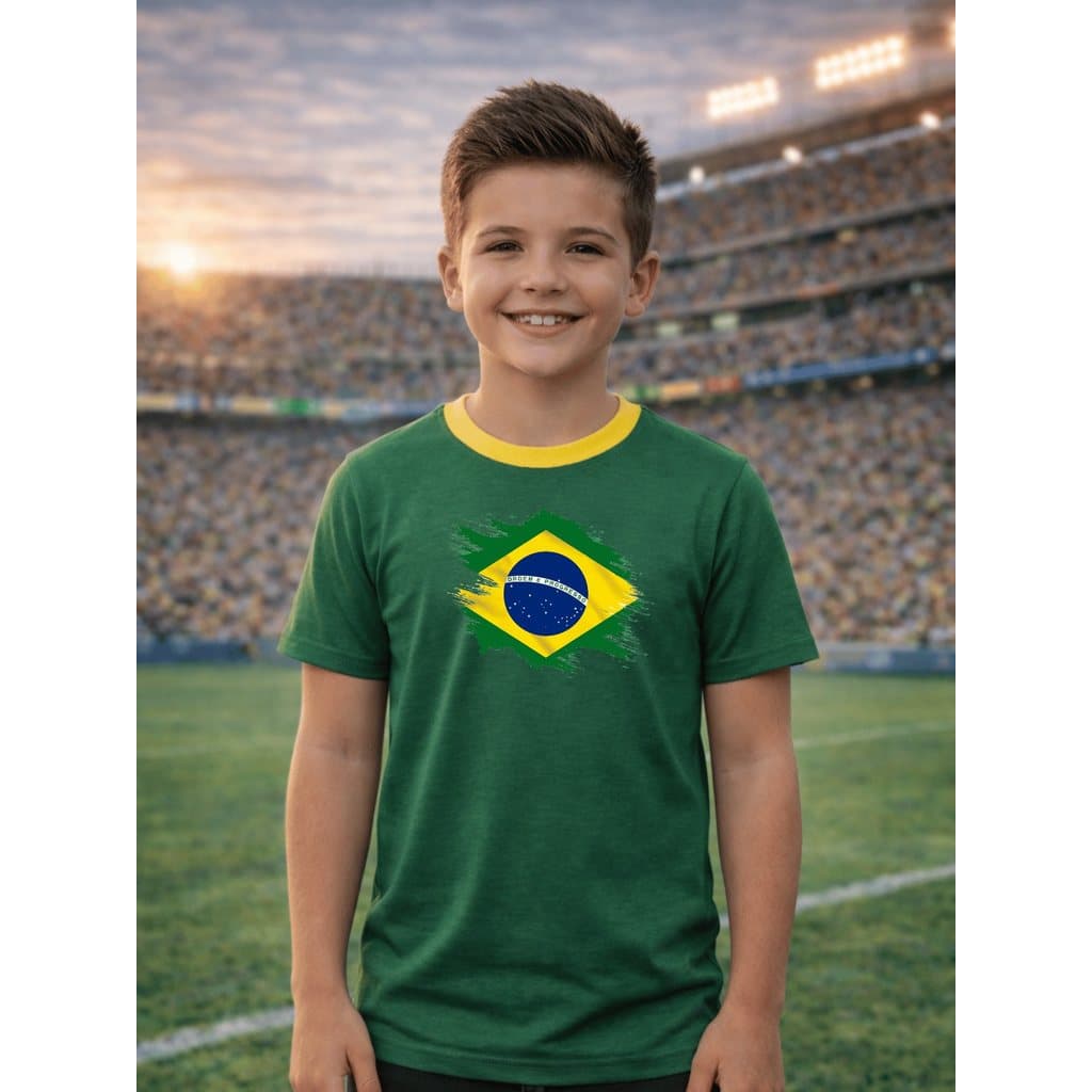 Camiseta infantil BR COPA do mundo  blusa estampada Brasil estampa grunge 01 macia malha 26.1