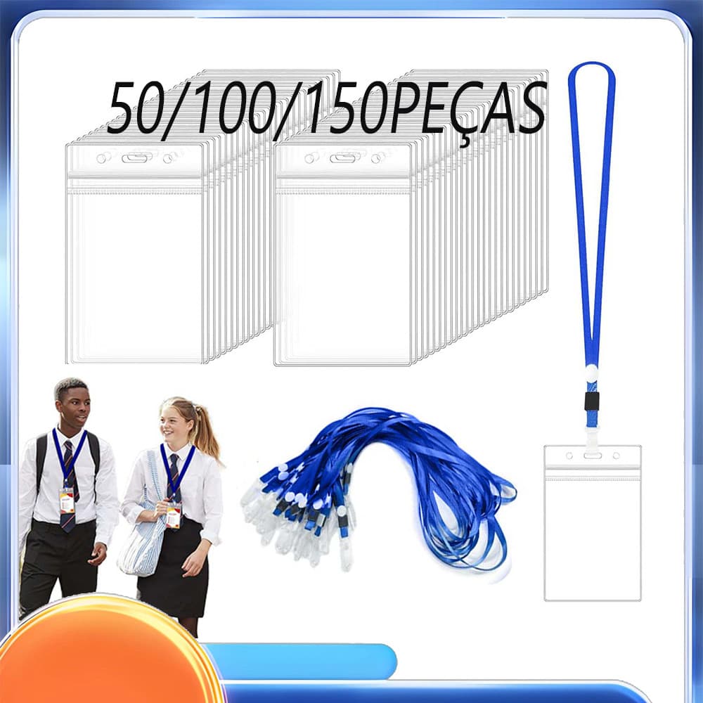 50 porta-crachás transparentes porta-crachás impermeáveis com cordão