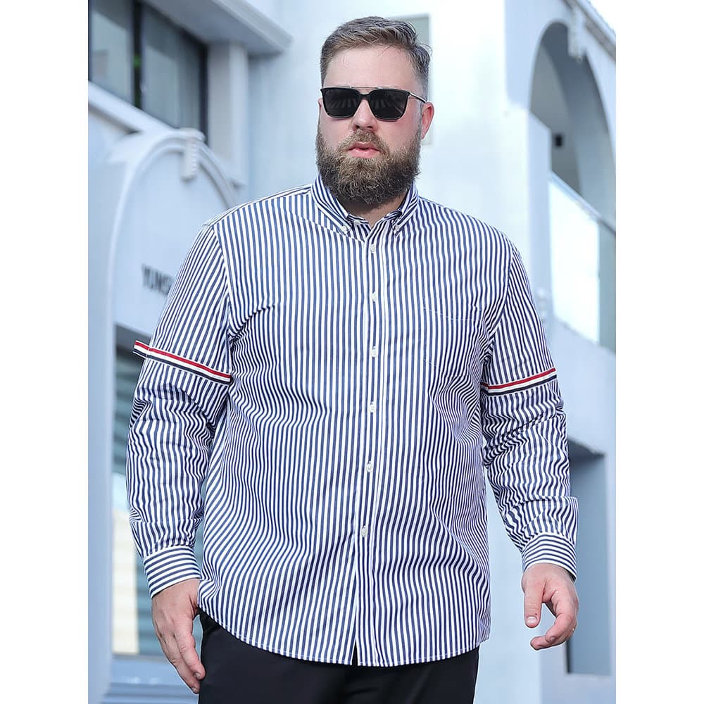Baisheng raposa primavera outono estilo fino moda masculina Casual camisa de manga comprida 140kg Plus Size gordo solto