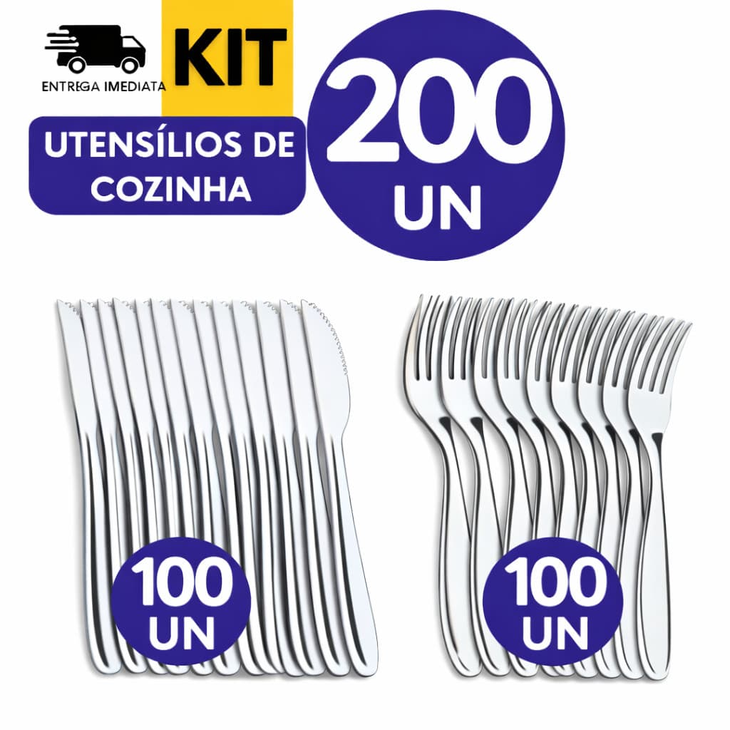 JOGO DE TALHERES INOX 200UN - 100 FACA 100 GARFO BAR RESTAURANTE BUFFET