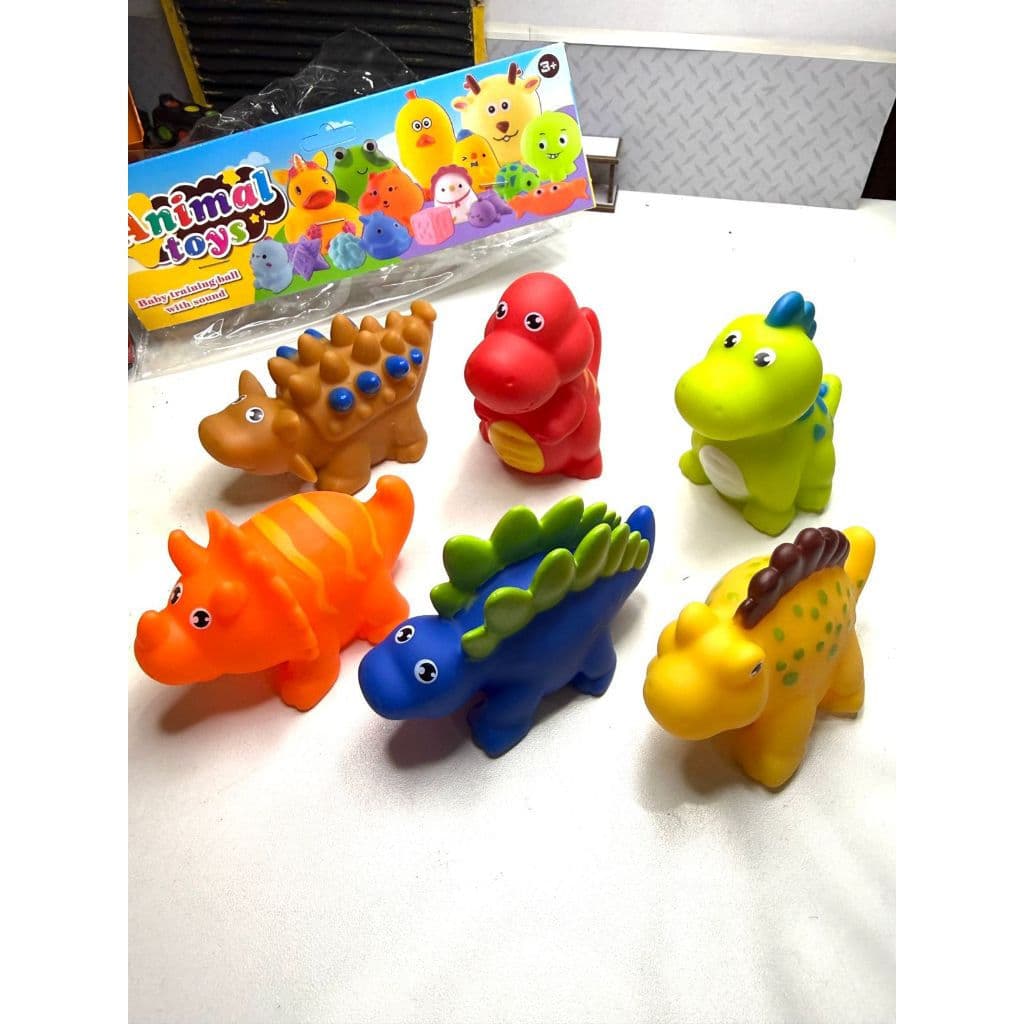 Kit 6 Bichinhos Dinossauro para Apertar Borracha Bebê Infantil