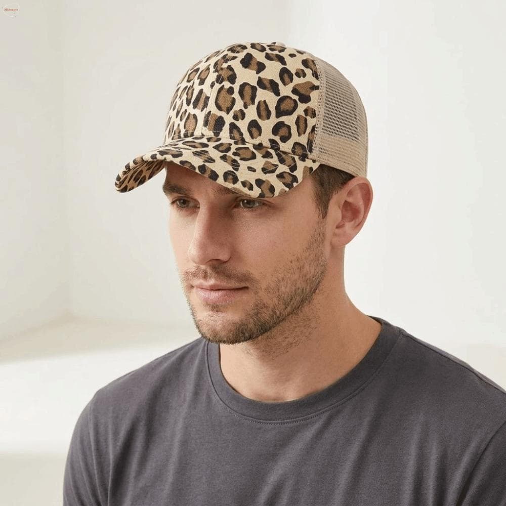 MXBEAUTY Boné De Beisebol Com Estampa De Leopardo , Chapéu Viseira Respirável Ajustável , Protetor Solar De Malha Macia