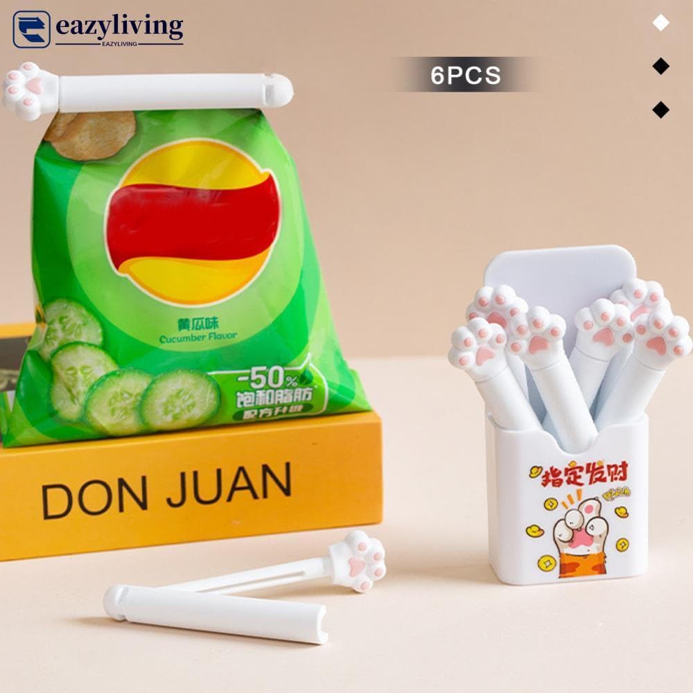EAZYLIVING 6 Peças De Clipes De Saco De Pão Em Forma De Pata De Gato , Clipe De Vedação De Alimentos , Braçadeira Lanche