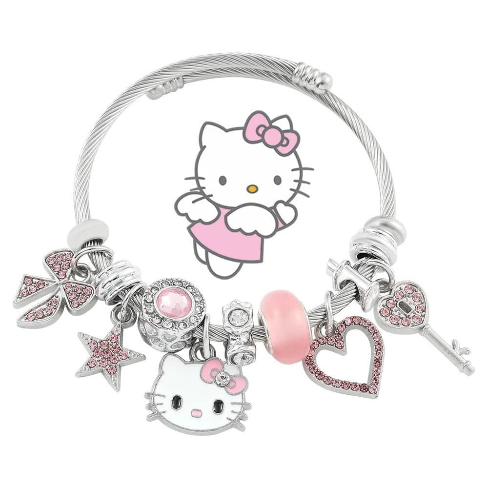 Kitty Cat Bracelet Cartoon Hello Fashion Trendy Crystal Beads Correntes De Mão De Cristal Namorada Doce Jóias Ajustáveis