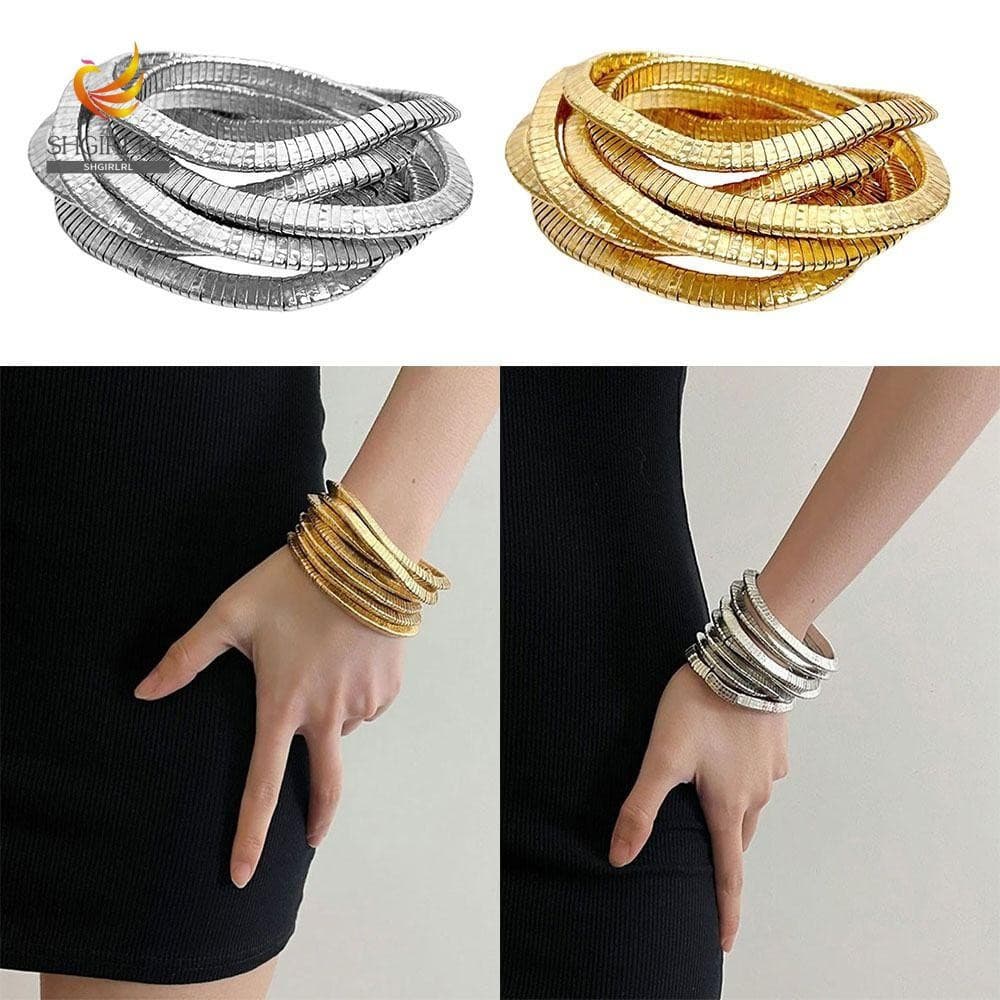 Pulseira Flexível SHGIRLRL, Dobrável e Rotativa, de Múltiplas Camadas, em Liga Metálica, Cor Dourada Estilo Punk