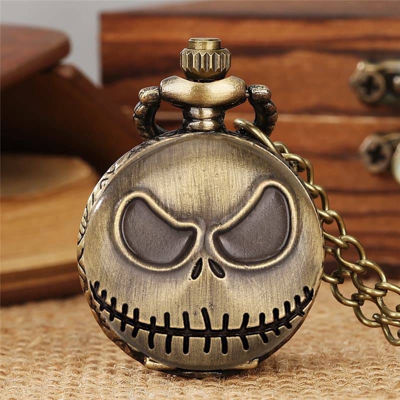 Bronze Crânio Capa Completa Caçador Design Masculino Feminino Quartzo Analógico Relógio De Bolso Número Árabe Colar Corr