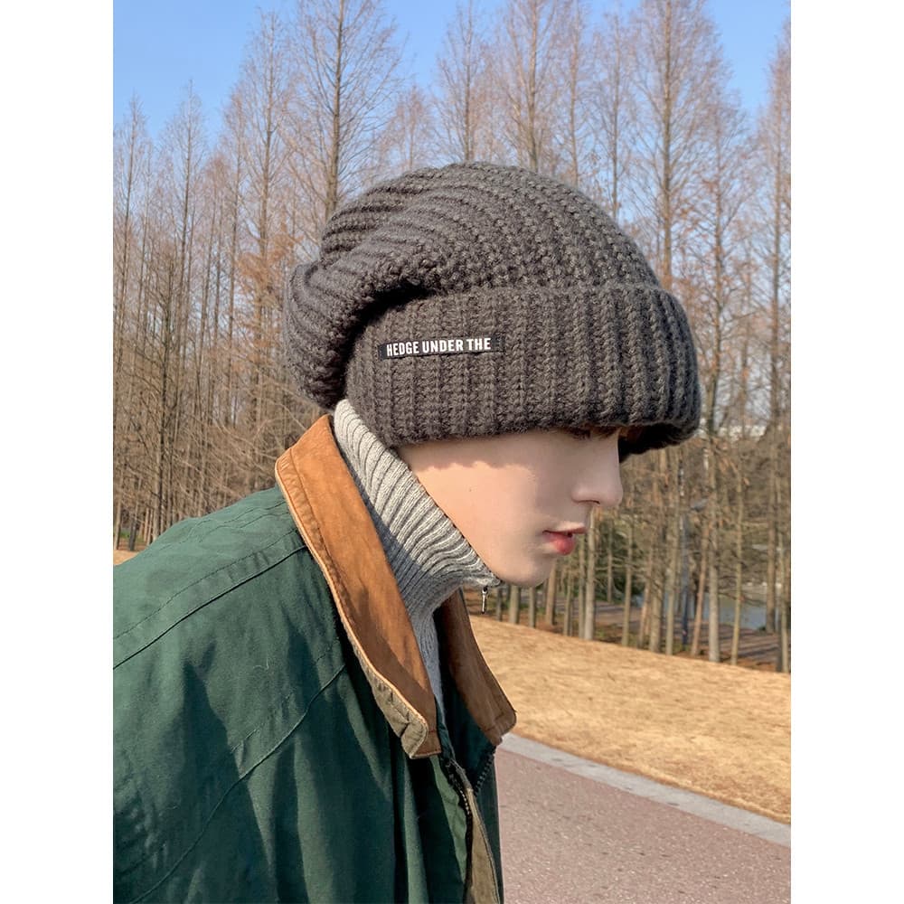 Chapéu de lã com circunferência de cabeça grande, chapéu masculino de inverno cinza escuro, chapéu de malha masculino, c