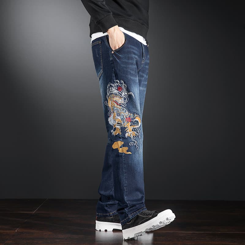 Primavera outono estilo High-End bordado Jeans masculino em linha reta magro-ajuste 2025 novo estilo Street Wear ins bor