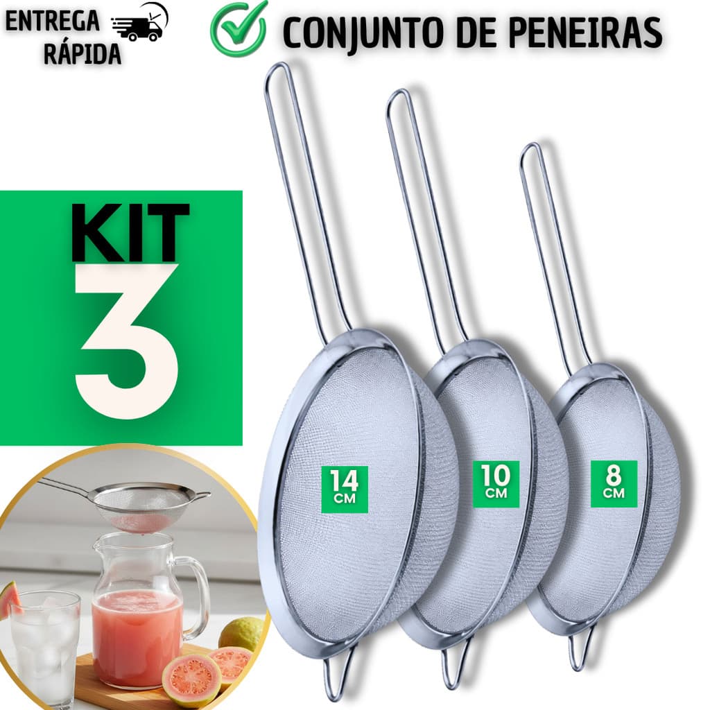 Peneiras  / Coador de Aço Inox Multiuso Cozinha Resistente para Massa Café Suco – Diversos Tamanhos