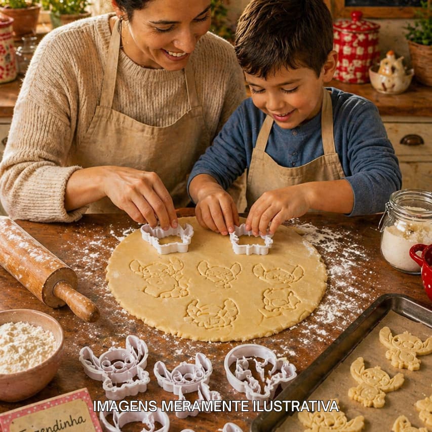 Kit Cortador Biscoito Stitch Molde Modelador Pasta Americana Confeitaria Festa Infantil Stamp 10 Pçs