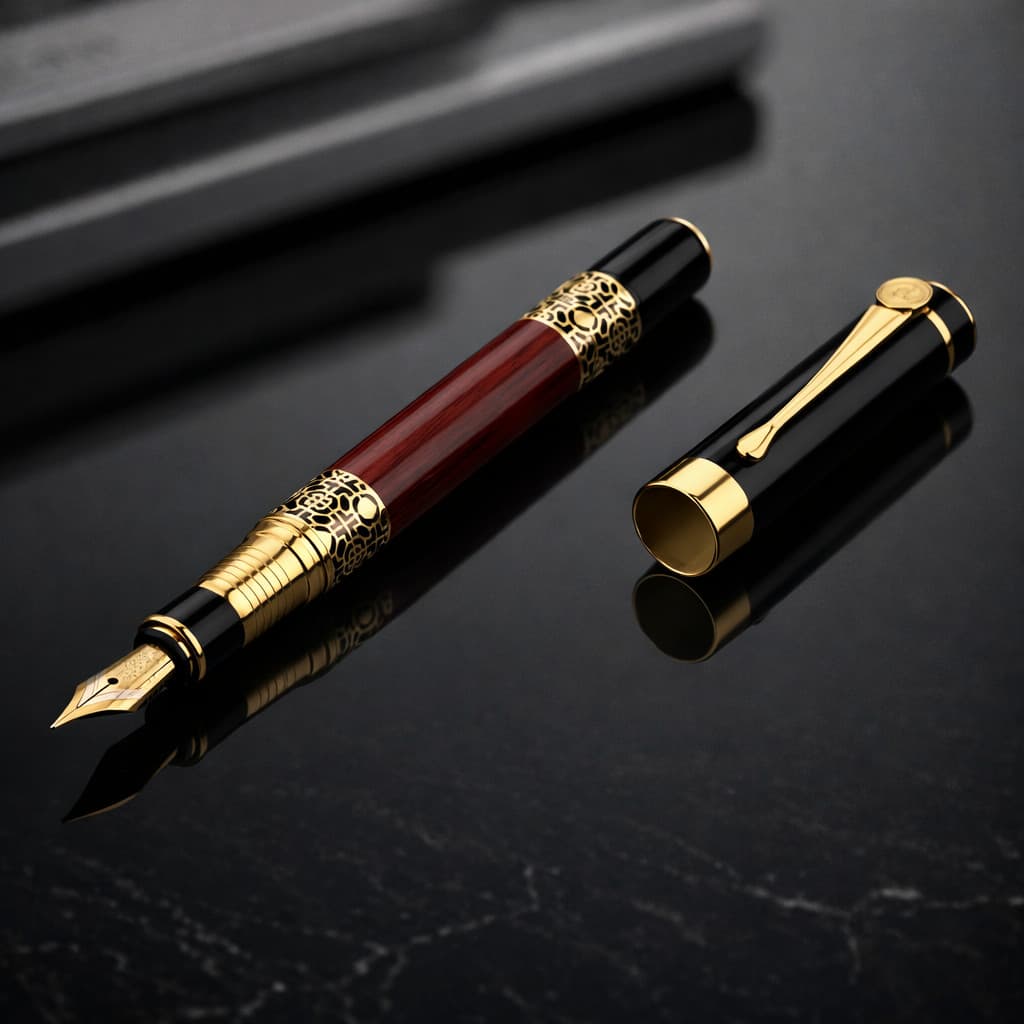 Caneta Tinteiro Pena Luxo Presente C. Dourado Envio 24h