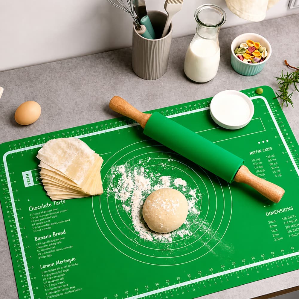 Kit Tapete Culinário Silicone 60x40 + Rolo de Massa Silicone Antiaderente