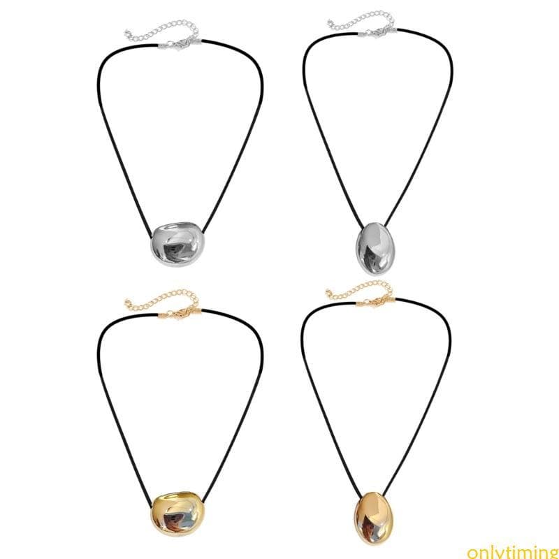 onlytiming Elegante Metal Oval Forma Colar Geométrico Acessório Couro Do Plutônio Cordão Neckchain Unisex