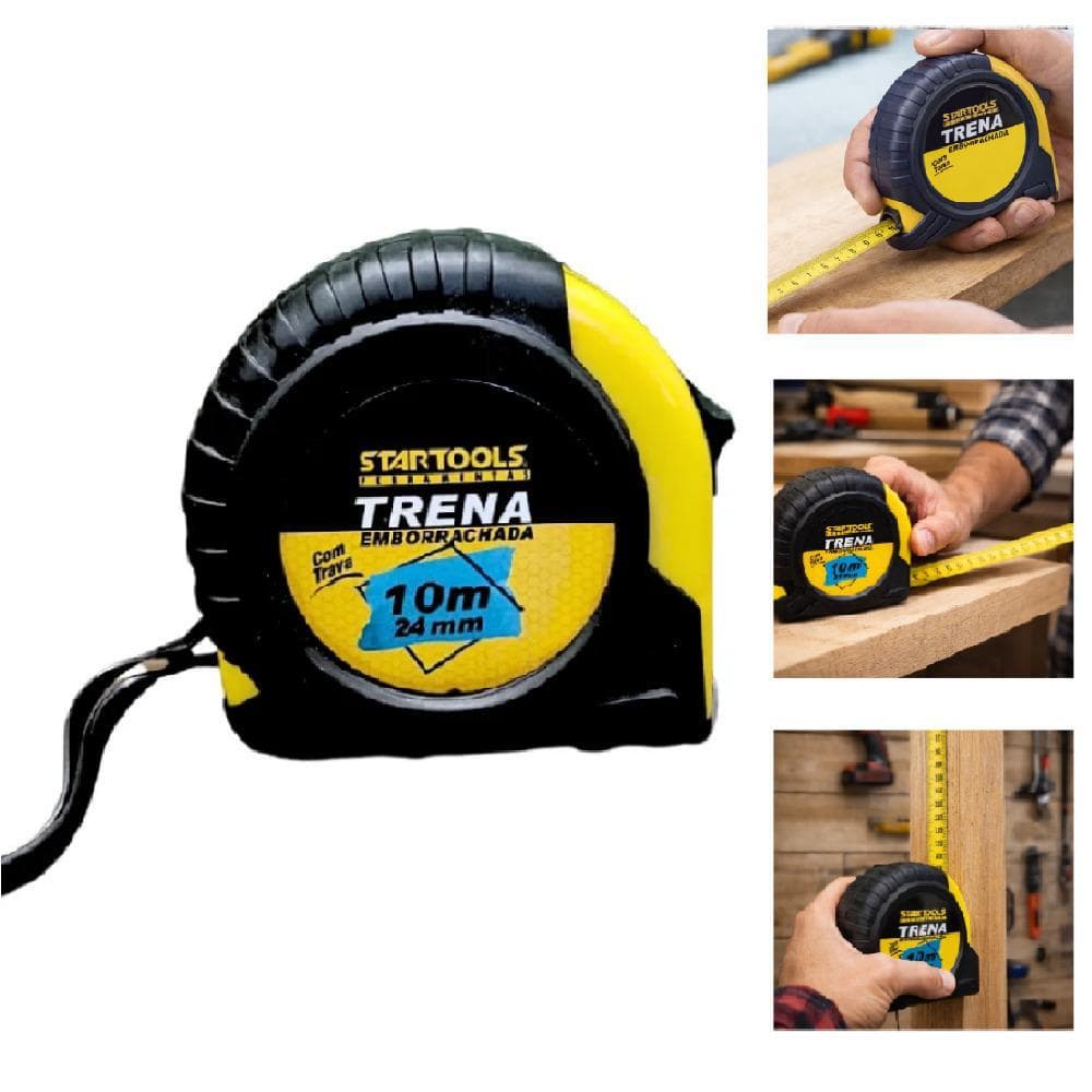 Trena Emborrachada 10 Metros Profissional Fita Metrica 10M 24Mm Retratil Trava De Aço Medicao Ferramenta