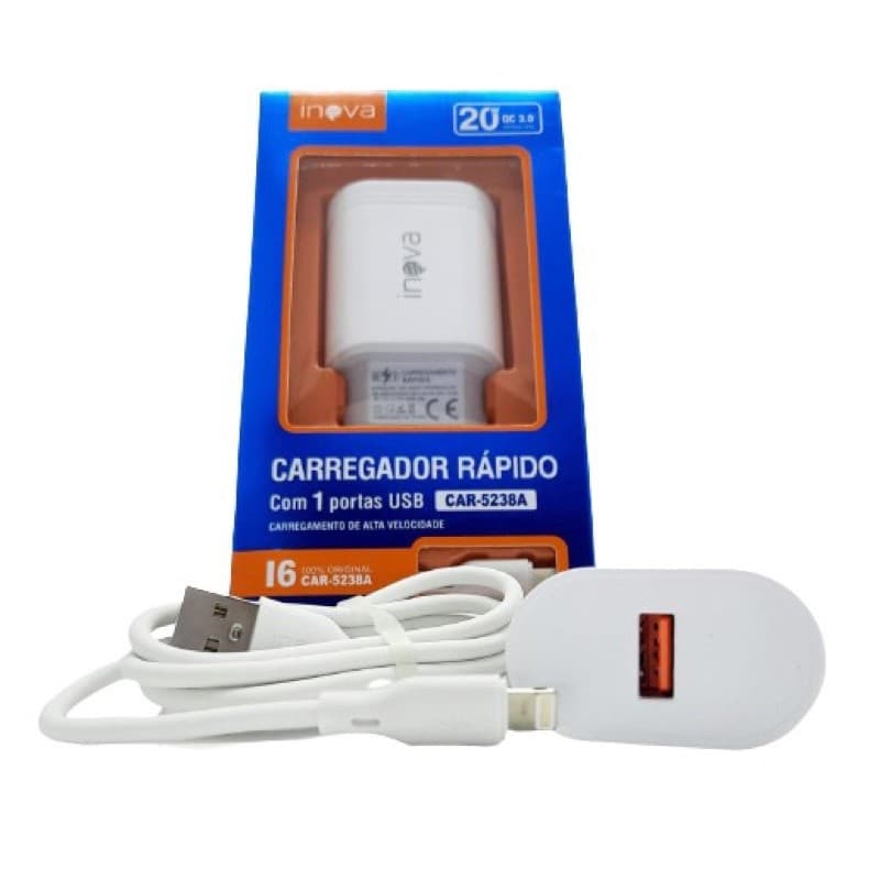 Fonte Turbo 20W Inova Compatível iPhone Carregamento Rápido Com Cabo