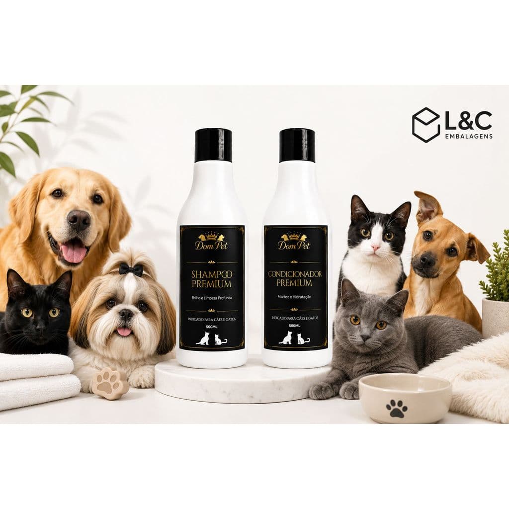 Dom Pet Kit Shampoo e Condicionador Cachorro Gato 500ml Limpeza Hidratação Premium Profissional