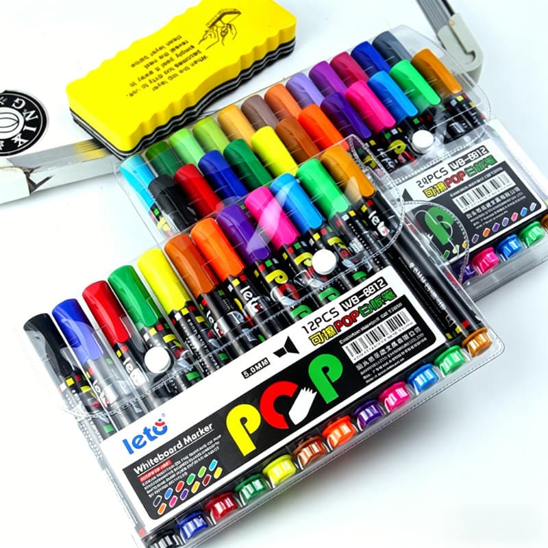 Caneta para quadro branco POP apagável Leto24 cores 5 mm pode adicionar tinta ecologicamente correta, fácil de apagar