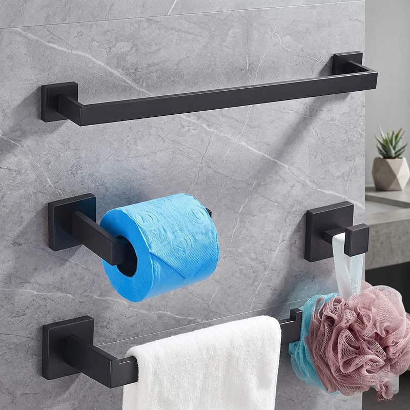 Kit Banheiro 4 Peças Inox Premium Sem Furo 3M – Toalheiro, Argola e Suporte Multiuso